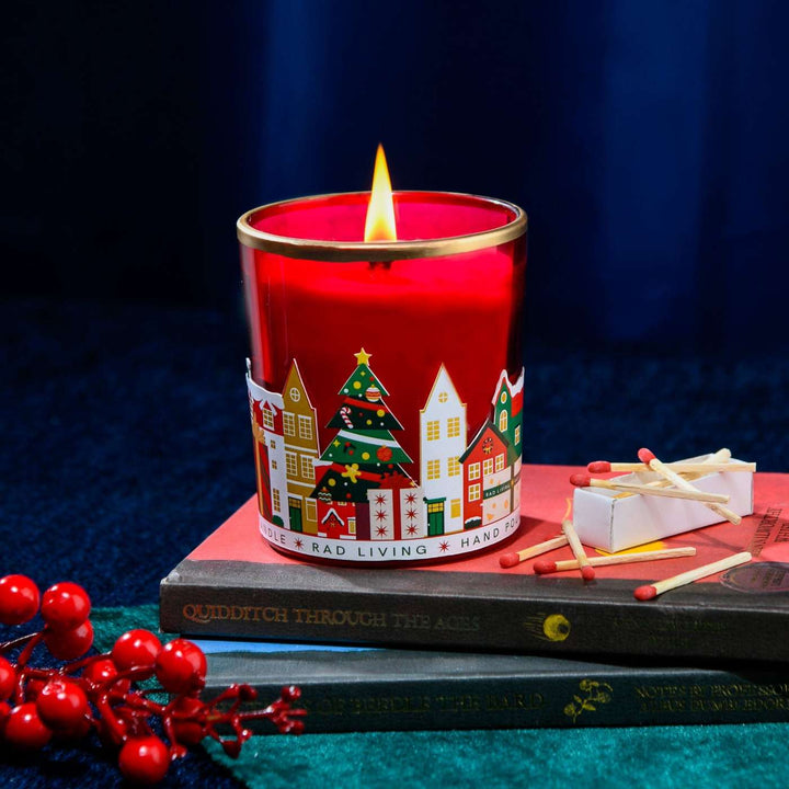 Handmade Red Merry Town Soy Wax Candles | Secret Santa Gift Ideas