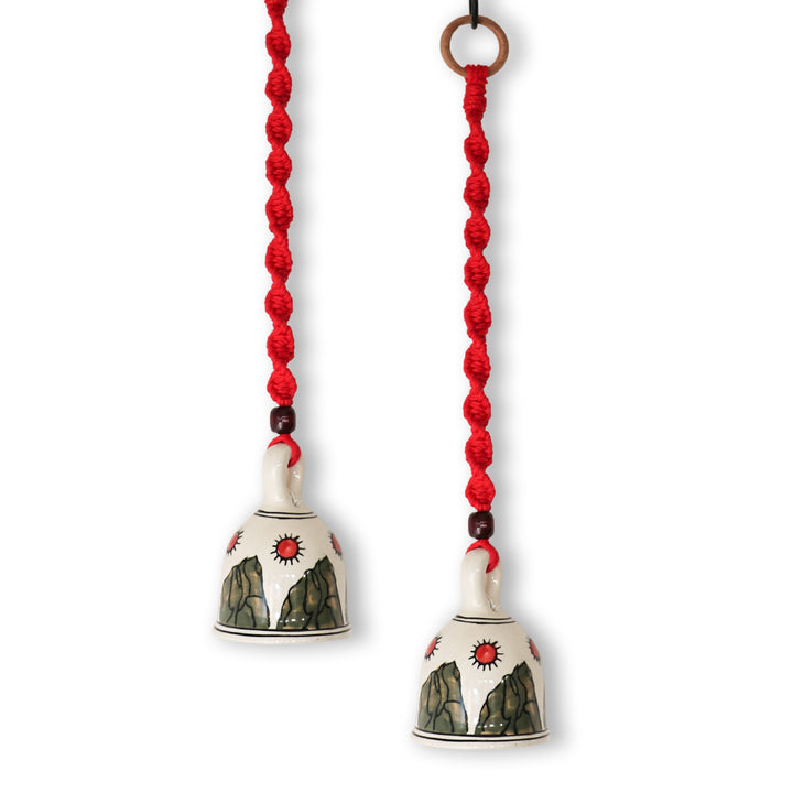 Hand Painted Ceramic Bells with Macrame Rope