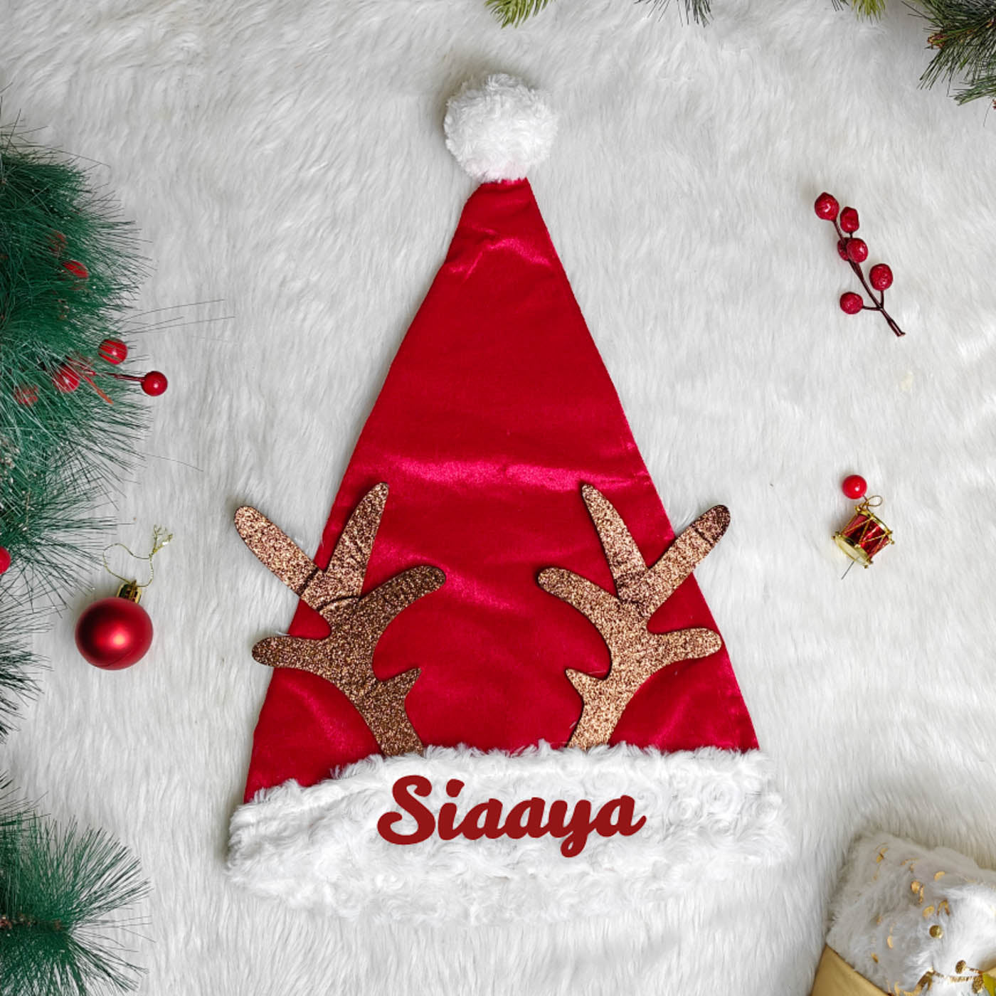 Buy Personalized Handmade Reindeer Velvet Santa Caps Online On Zwende