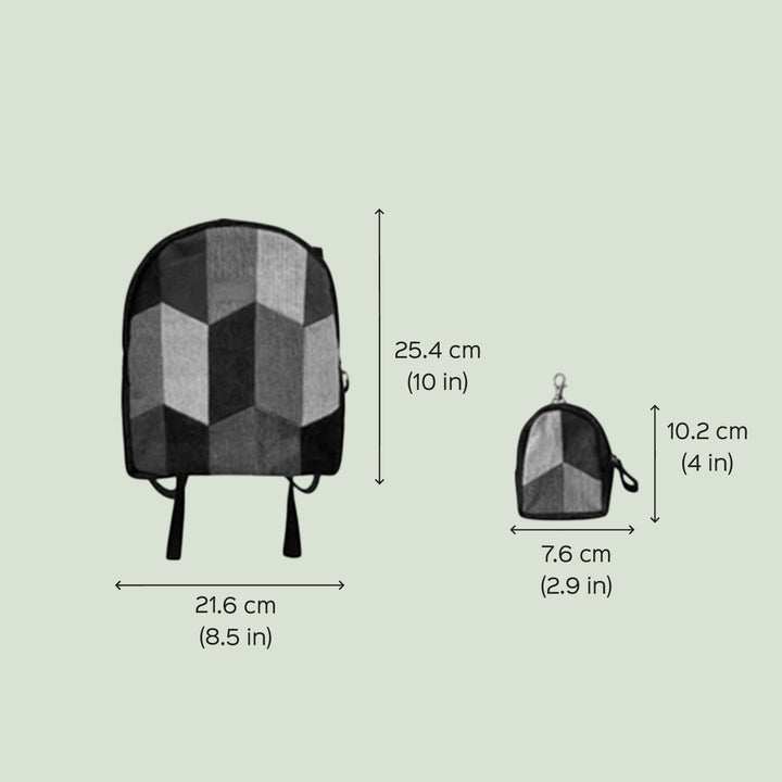 Repurposed Patched Denim Eco-Friendly Mini Backpack With Pouch
