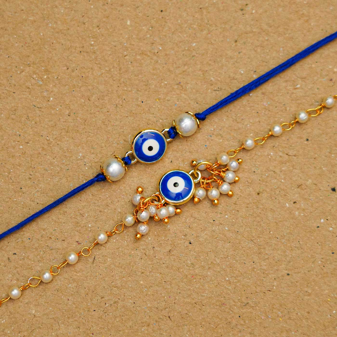 Resuable Evil Eye Bracelet & Rakhi With Roli Chawal For Bhaiya and Bhabhi | Set of 2