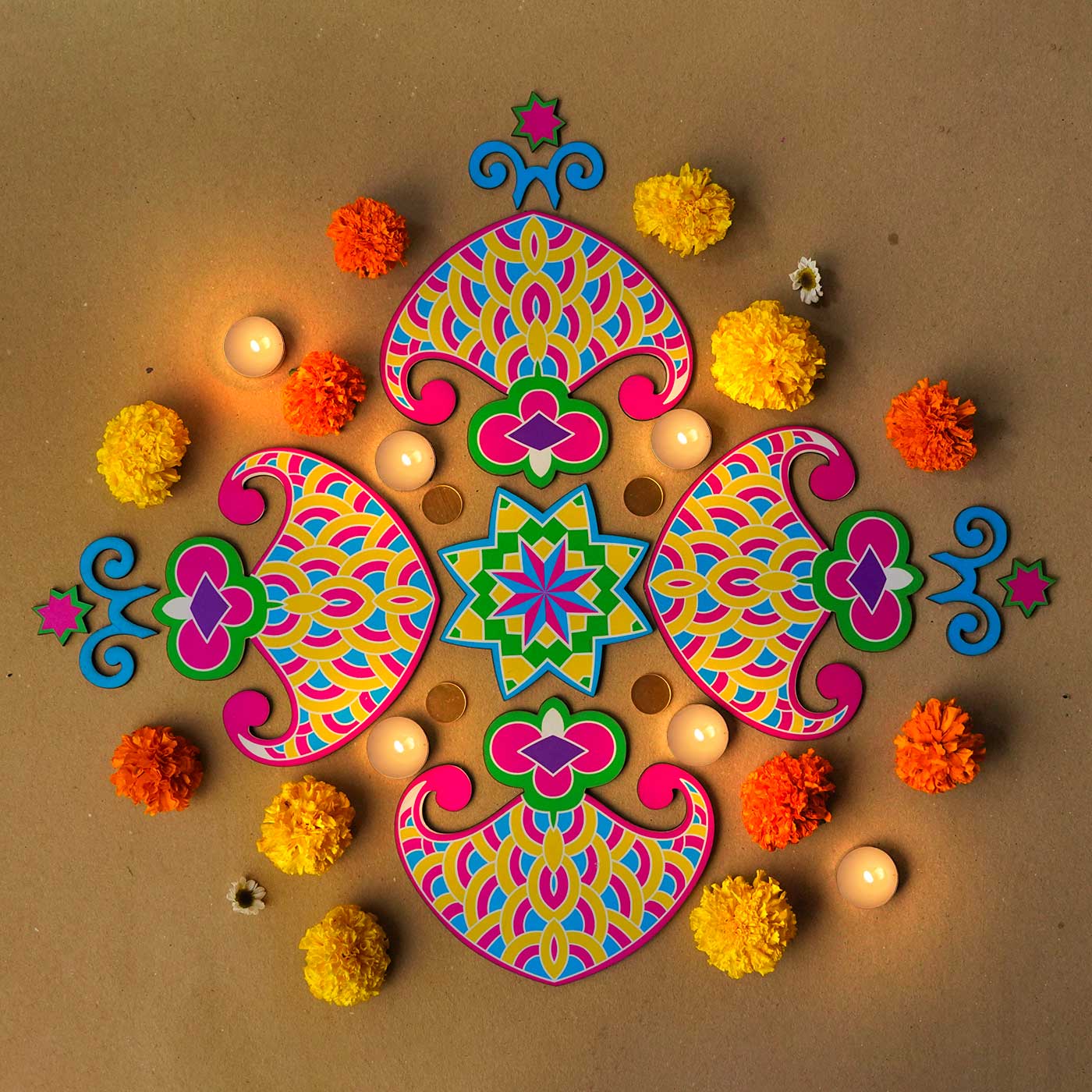 Buy Reusable 7 Piece Deepam MDF Wood Rangoli Online On Zwende
