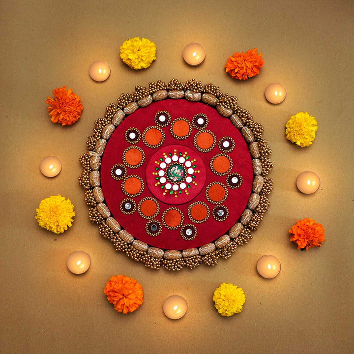 Reversible Handmade Mandala Maroon Parsi Gara Glass Beaded Rangoli