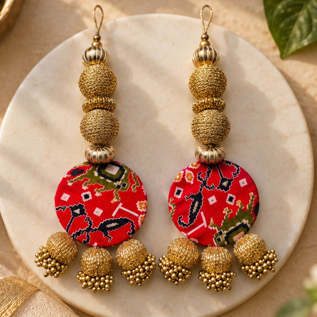 2 Pc | Handmade Reversible Swastik & Patola Print Beaded Hangings For Diwali
