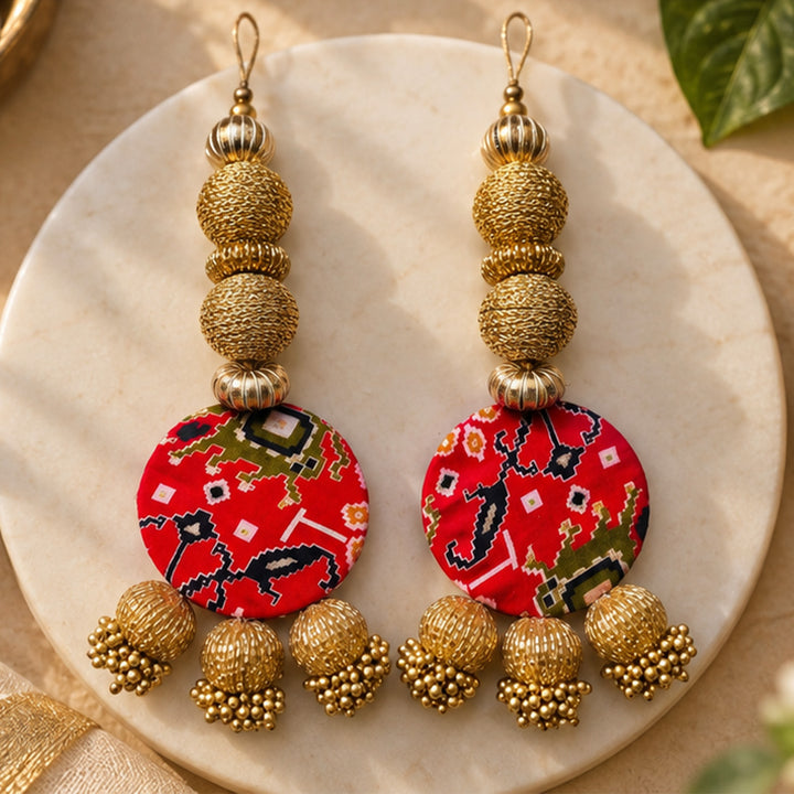 2 Pc | Handmade Reversible Swastik & Patola Print Beaded Hangings For Diwali
