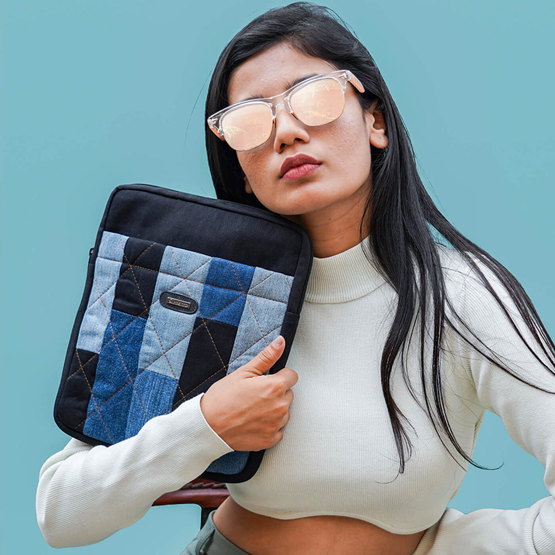 Handcrafted Upcycled Denim IPad Sleeve | 11 inch - Zwende