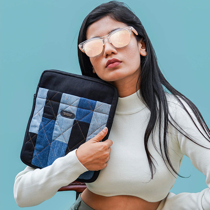 Handcrafted Upcycled Denim IPad Sleeve | 11 inch - Zwende