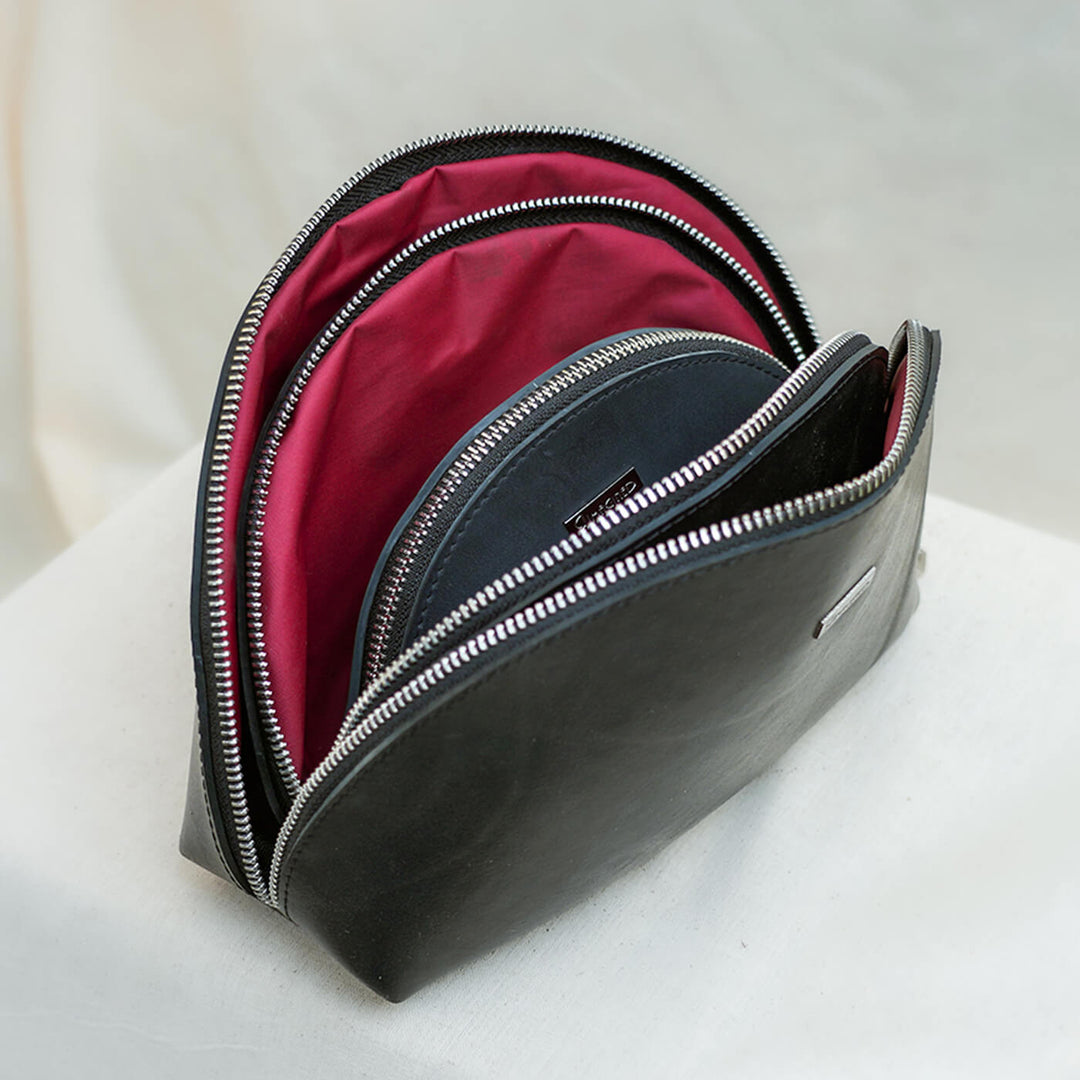 Handcrafted Upcycled Tyre Tube Make-up Pouch Set | Set of 3 - Zwende