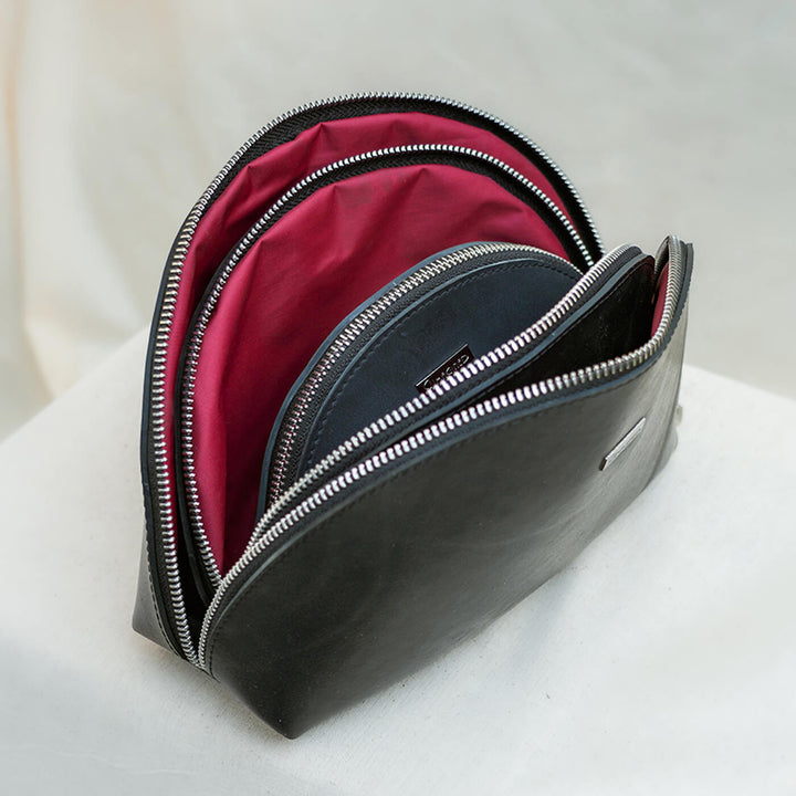 Handcrafted Upcycled Tyre Tube Make-up Pouch Set | Set of 3 - Zwende