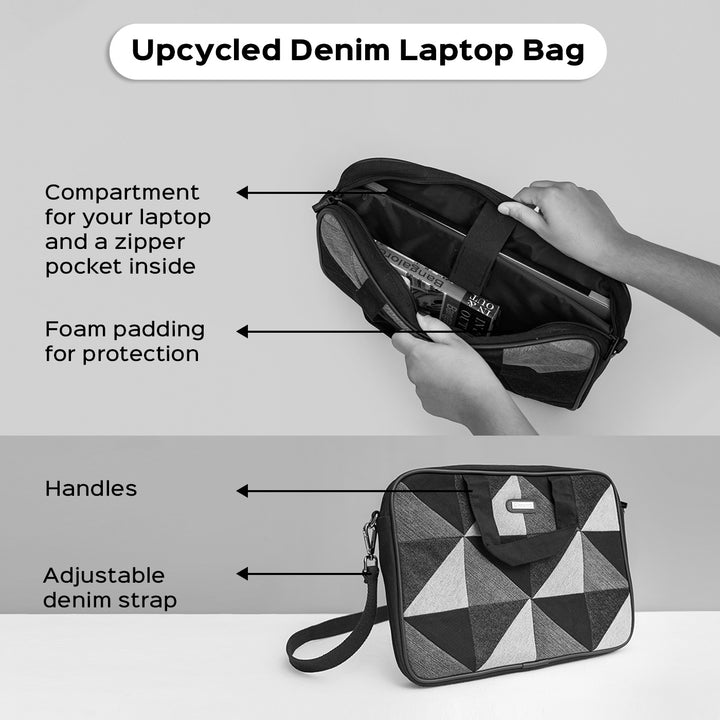 Handcrafted Upcycled Denim Laptop Bag | 15 inch - Zwende