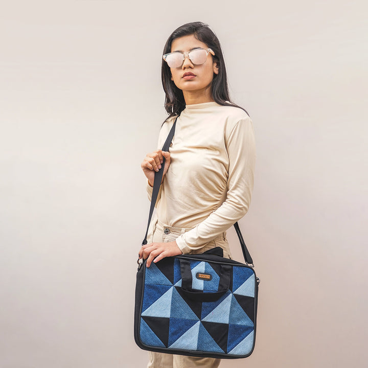 Handcrafted Upcycled Denim Laptop Bag | 15 inch - Zwende