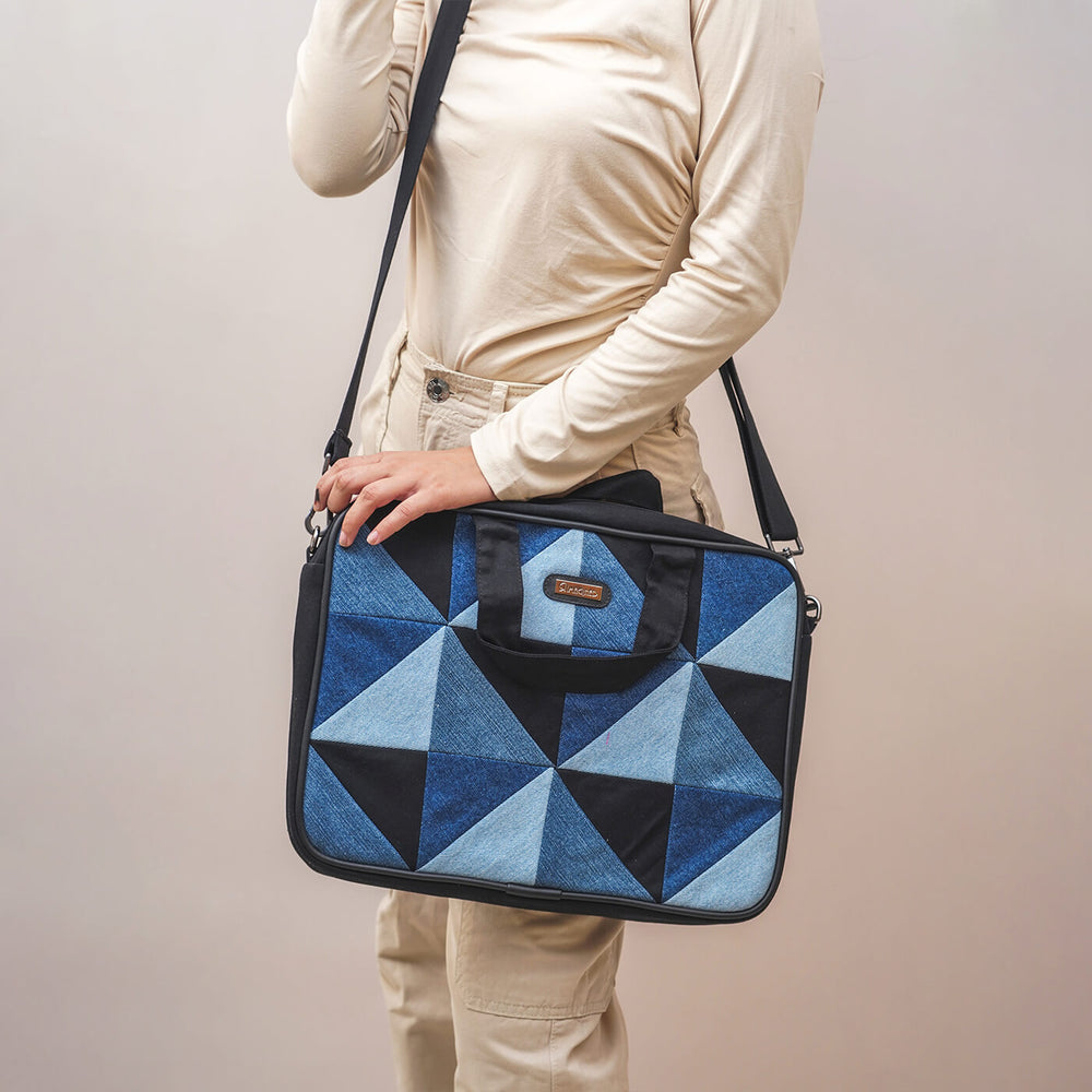 Handcrafted Upcycled Denim Laptop Bag | 15 inch - Zwende