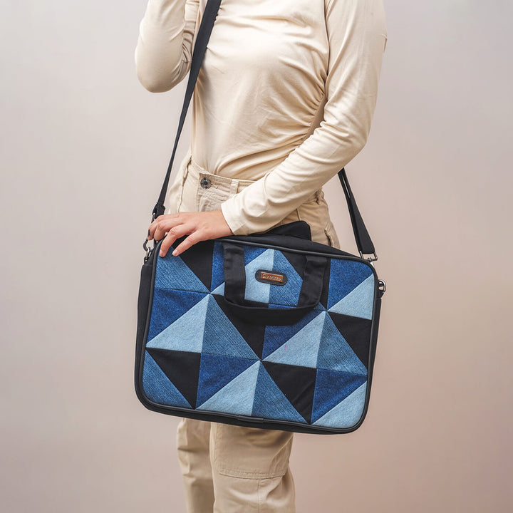 Handcrafted Upcycled Denim Laptop Bag | 15 inch - Zwende