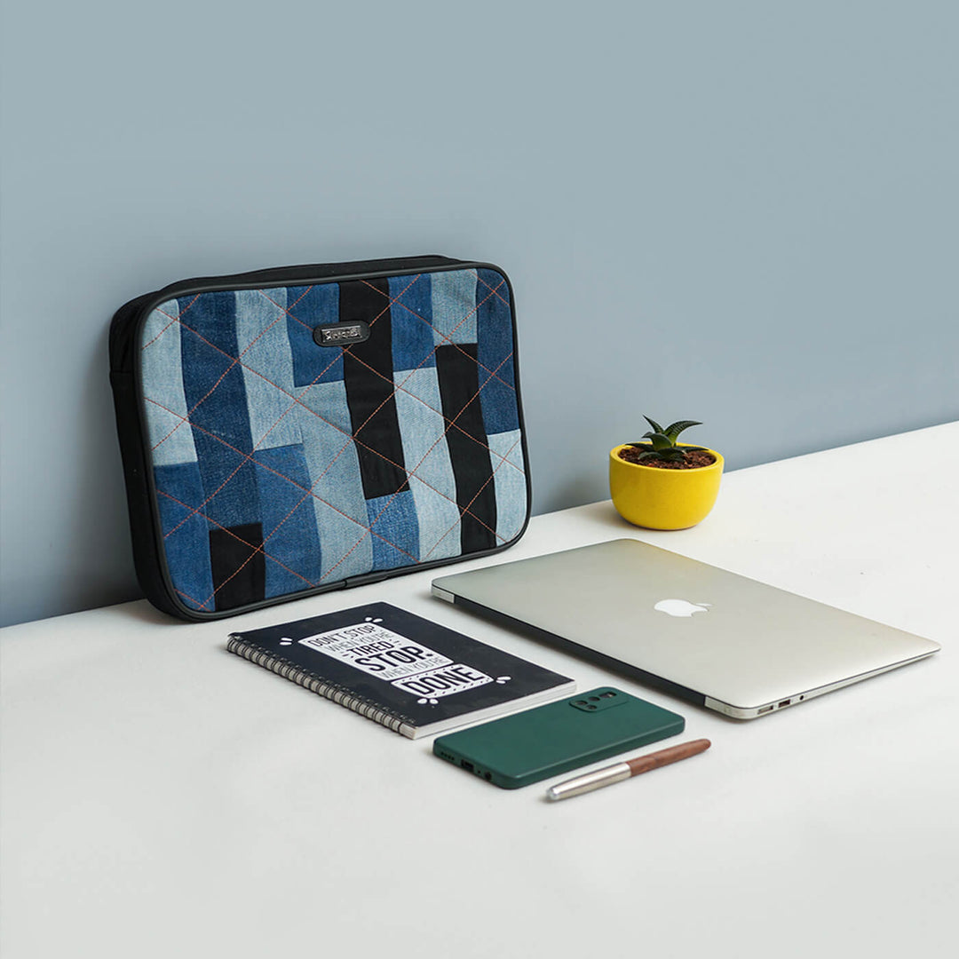 Handcrafted Upcycled Denim Laptop Sleeve | 15 inch
