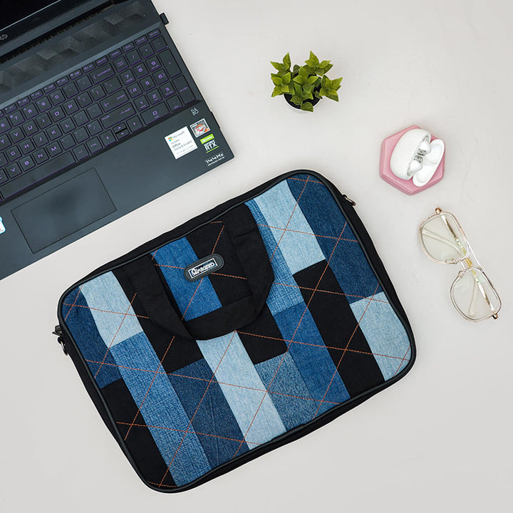 Handcrafted Upcycled Denim Laptop Bag | 15 inch