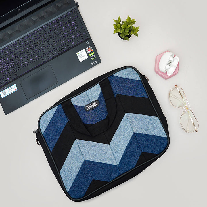 Handcrafted Upcycled Denim Laptop Bag | 15 inch - Zwende