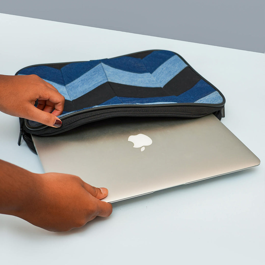 Handcrafted Upcycled Denim Laptop Bag | 15 inch - Zwende