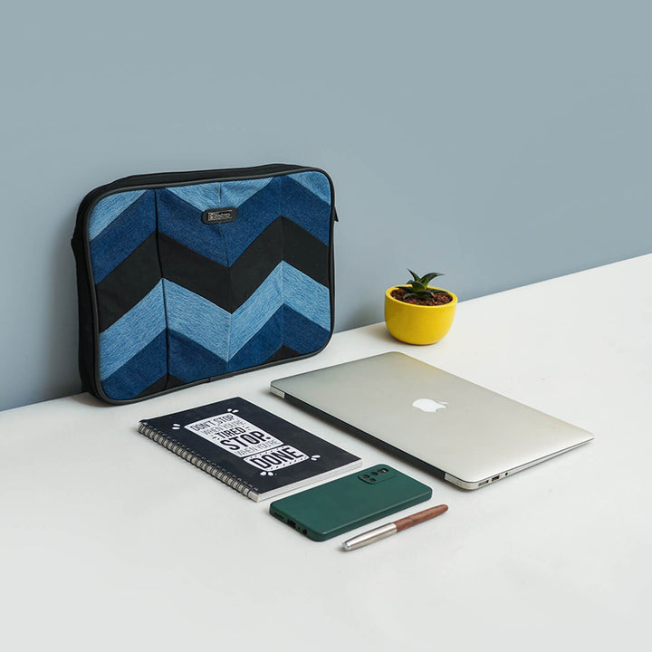 Handcrafted Upcycled Denim Laptop Sleeve | 15 inch - Zwende