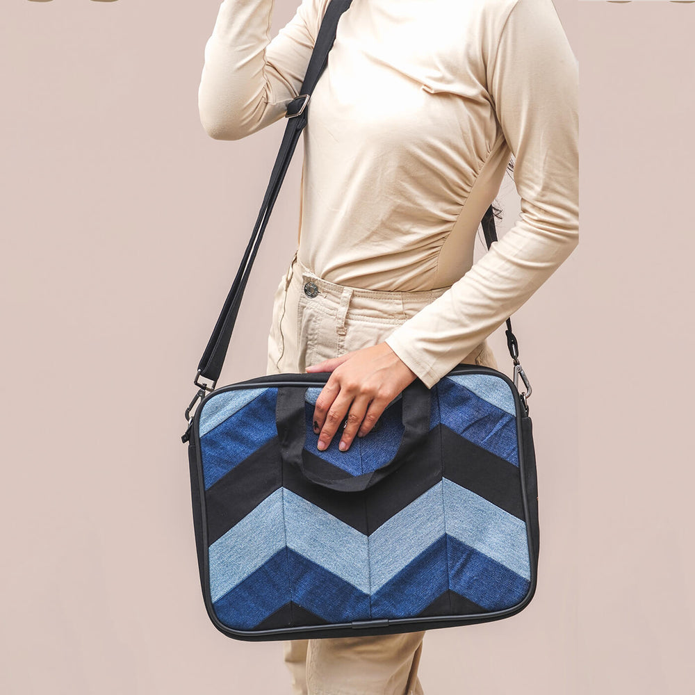Handcrafted Upcycled Denim Laptop Bag | 15 inch - Zwende