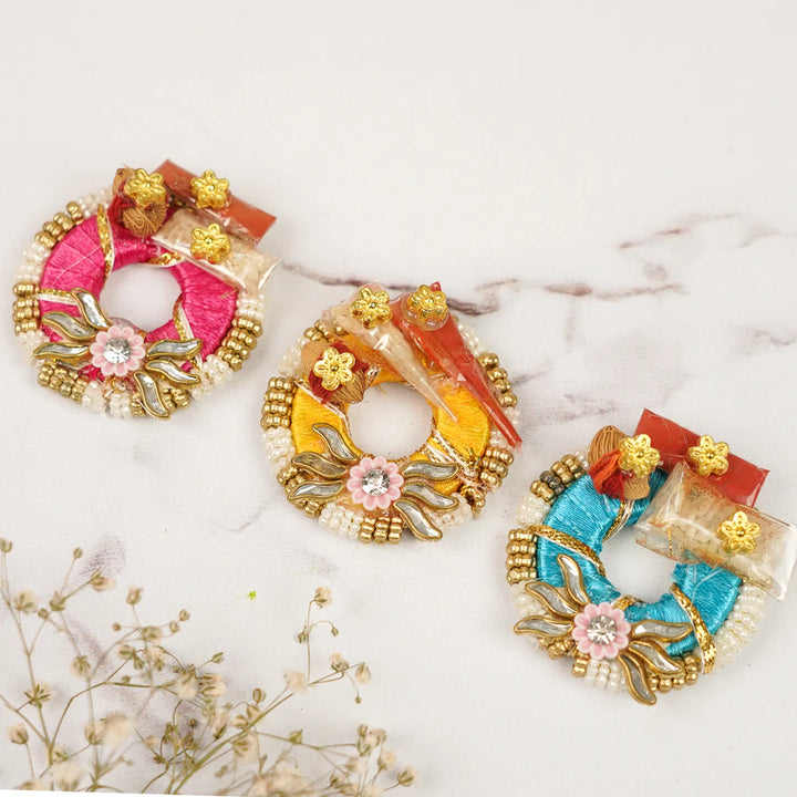 Handmade Beaded Pearl Embellished Ring With Roli Chawal