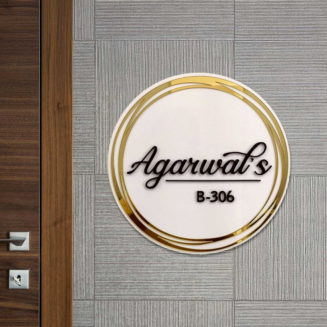 Personalized Round Gold & White Acrylic Name Plate