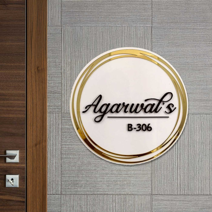 Personalized Round Gold & White Acrylic Name Plate