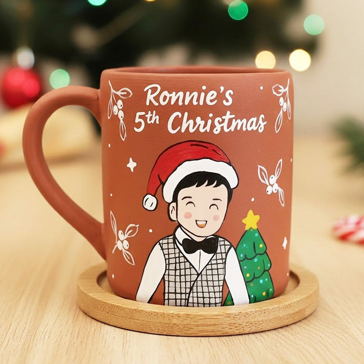 Photo Personalized Hand-Painted Christmas Theme Terracotta Mug