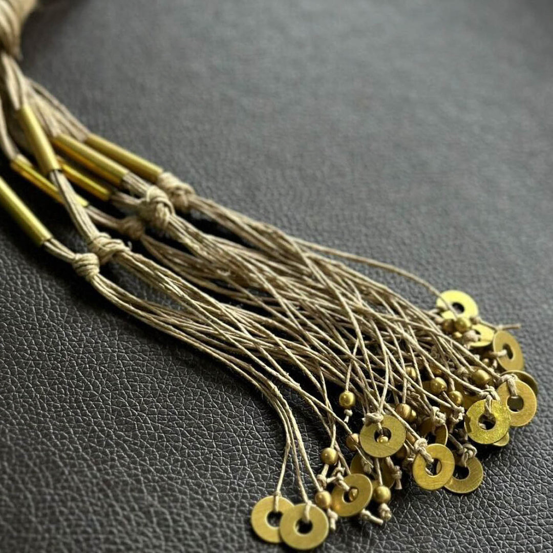 Handmade Rope With Tubes Brass Necklace
