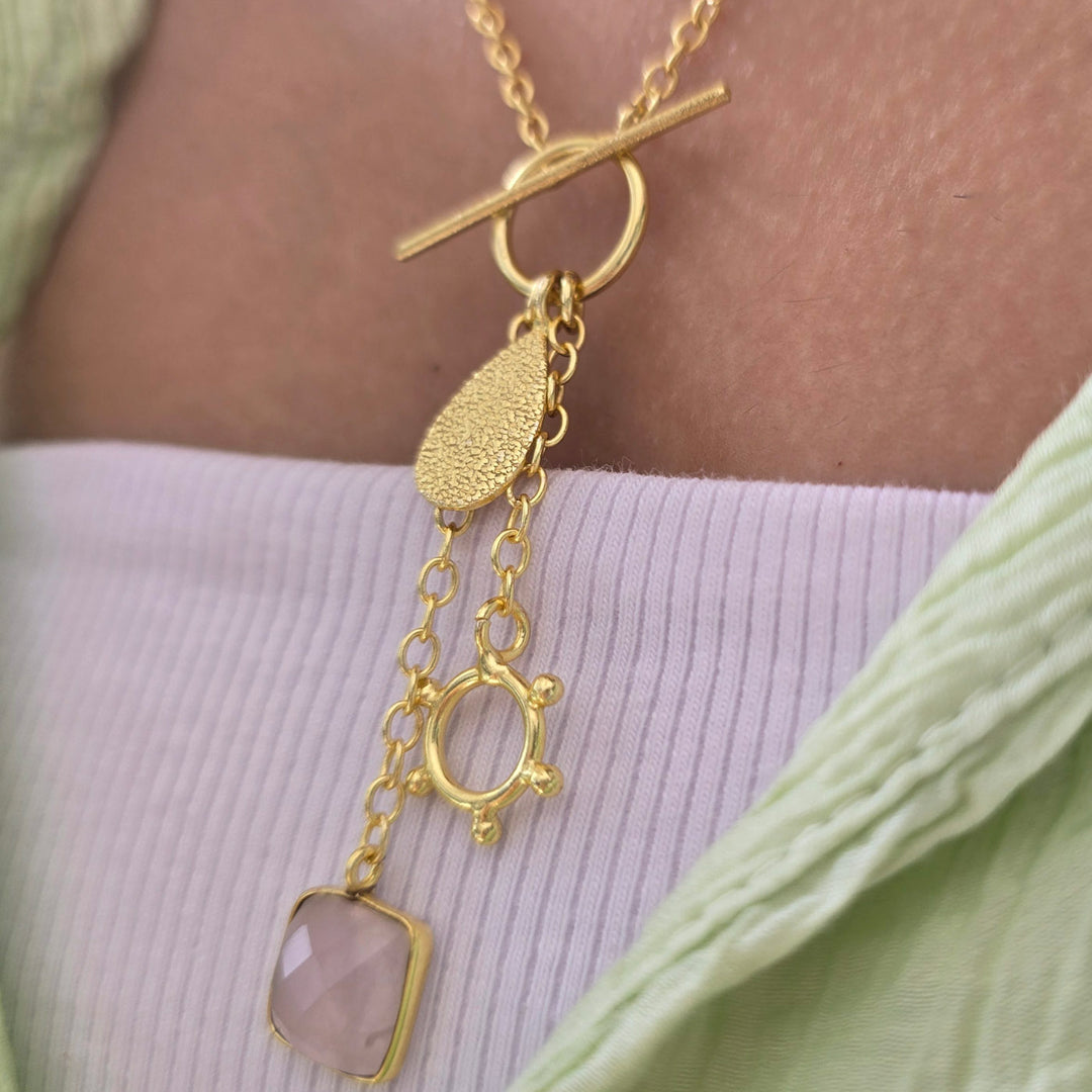 Handmade Rose Charm Brass Necklace