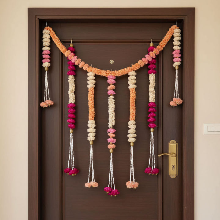 3pc Set | Handmade Rose Radiance Shola Flower Entrance Decor | Toran + 2 Hangings