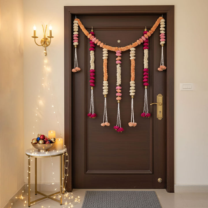 3pc Set | Handmade Rose Radiance Shola Flower Entrance Decor | Toran + 2 Hangings
