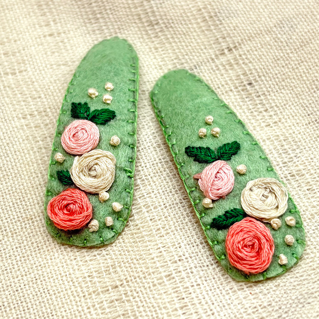 Hand-Embroidered Roses & Knots Hair Clips | Set of 2