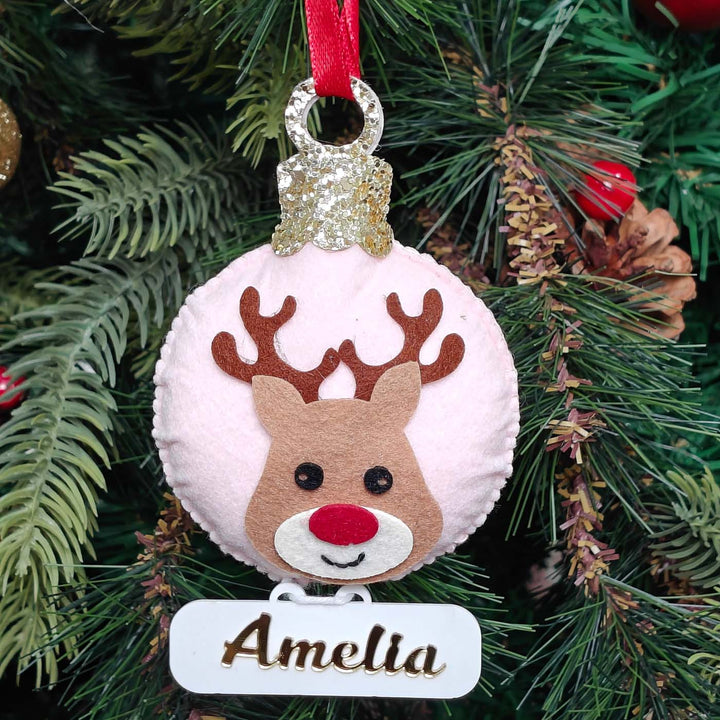 Personalized Handmade Rosy Reindeer Charm Felt Ornament