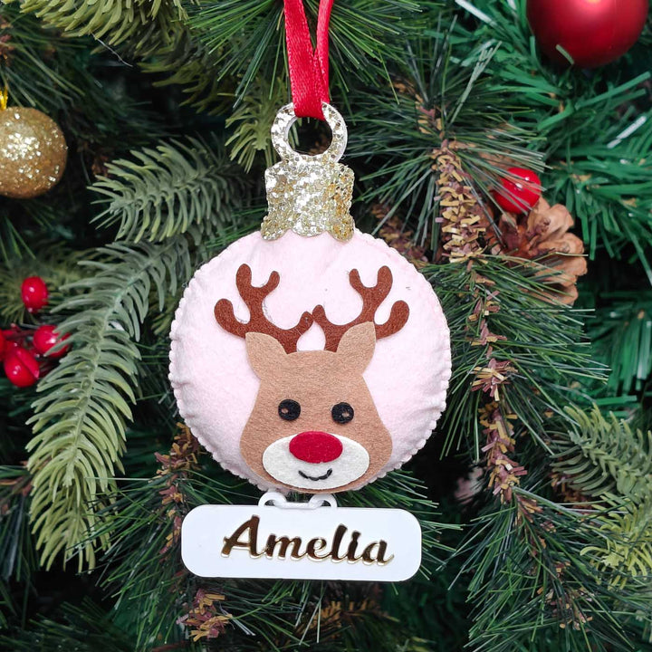 Personalized Handmade Rosy Reindeer Charm Felt Ornament