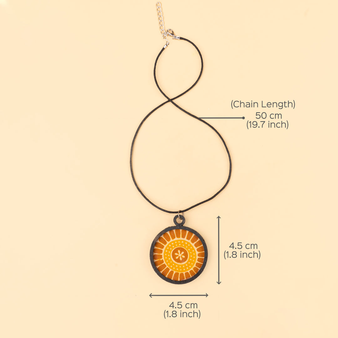 Handcrafted Necklace With Block Print Fabric & Wooden Pendant - Zwende