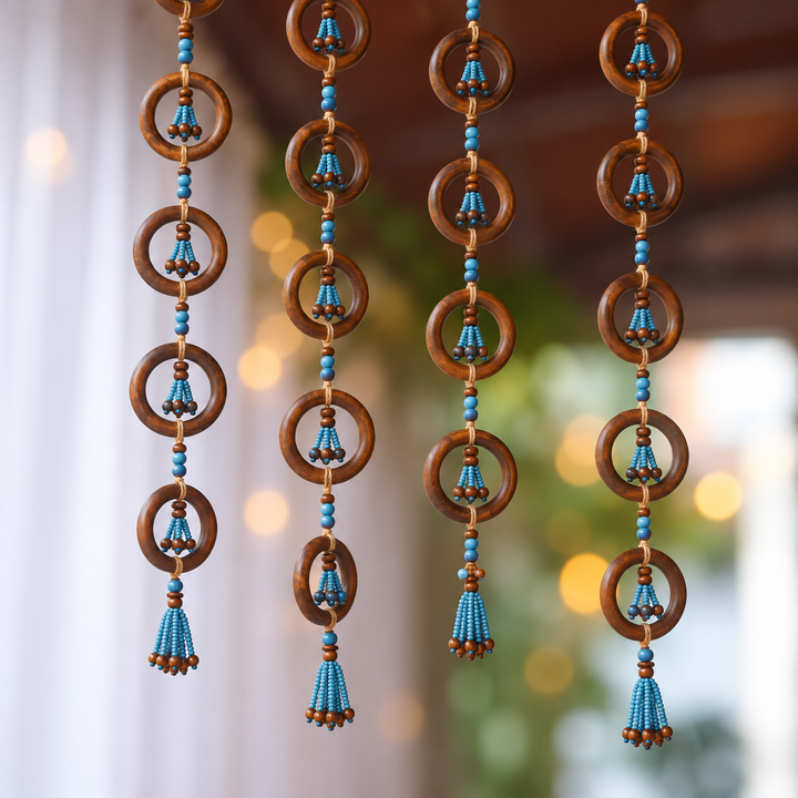 2 pc | Handmade Wooden Bead & Ring Door Hangings For Festive Decor