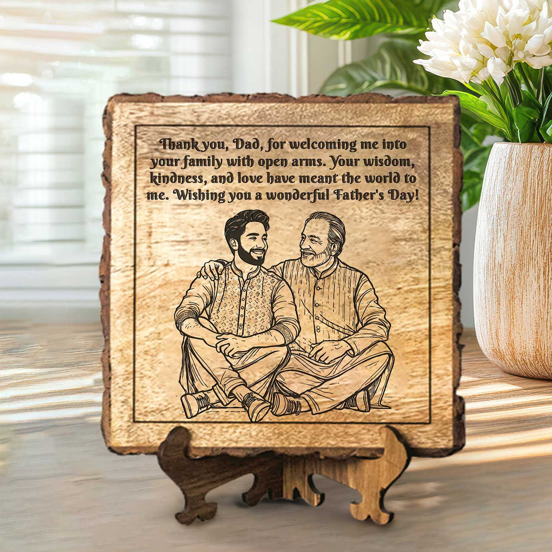 Personalized Hand Carved Engraved Dad And Son Theme Wooden Decorative Plaque Round