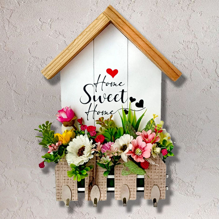 Home-Shaped MDF Wood Key Holder with Elegant Design