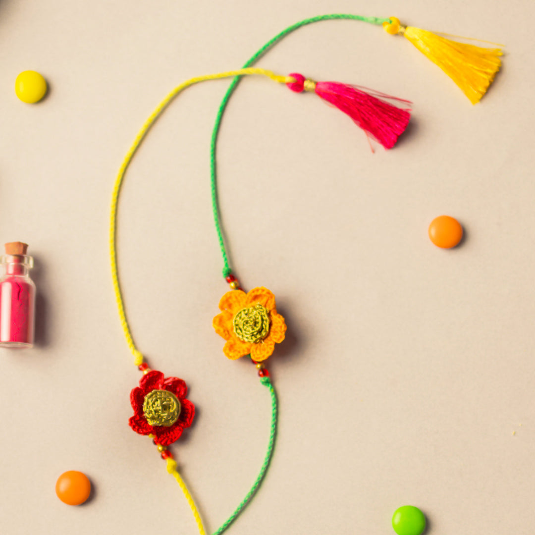 Intricate Beaded Crochet Stars Rakhi With Roli Chawal for Kids | Set of 2