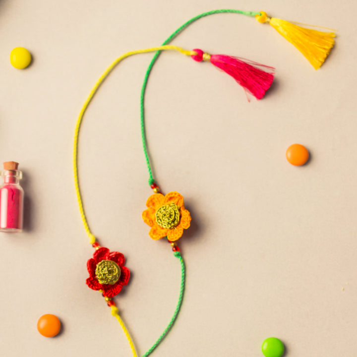 Intricate Beaded Crochet Stars Rakhi With Roli Chawal for Kids | Set of 2
