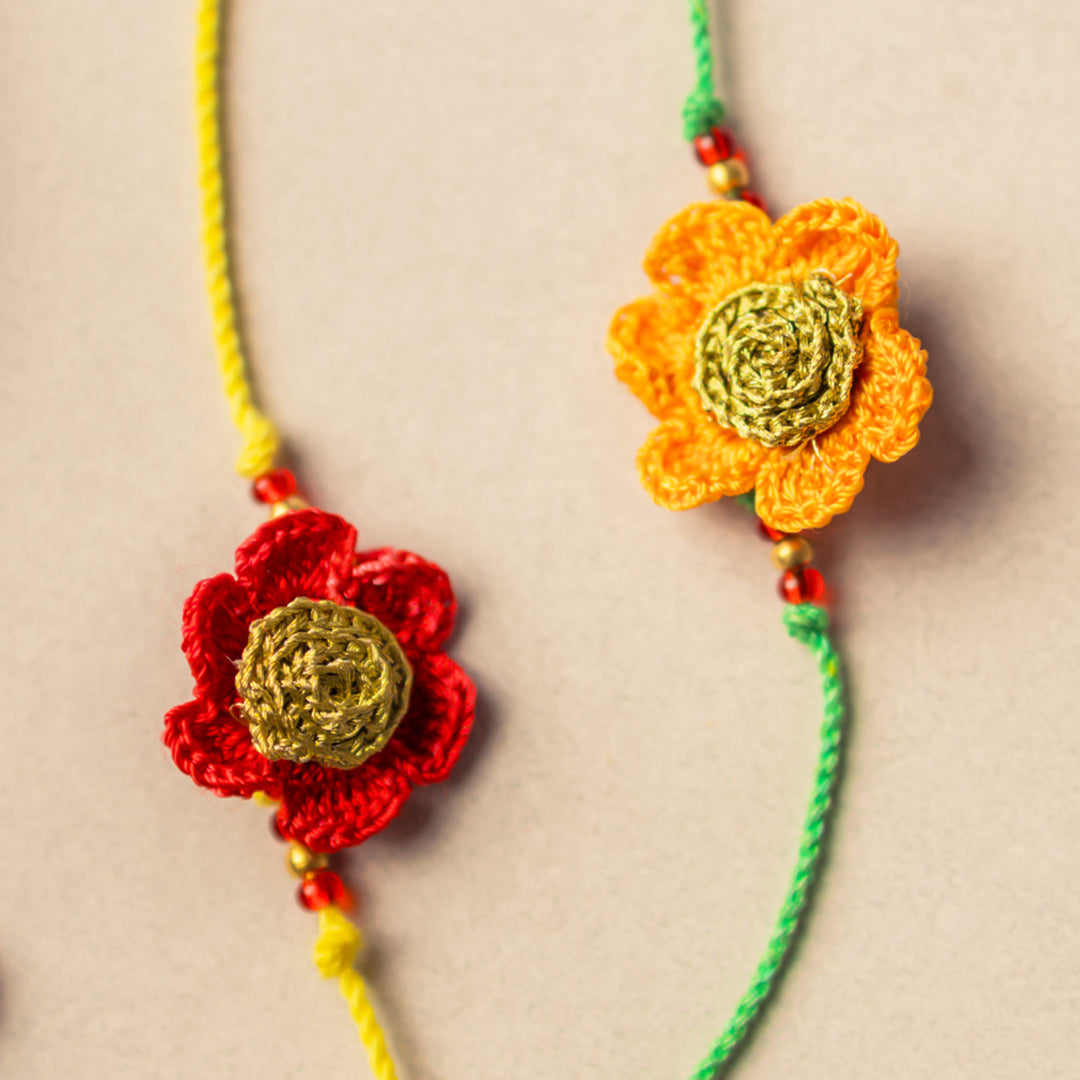 Intricate Beaded Crochet Stars Rakhi With Roli Chawal for Kids | Set of 2