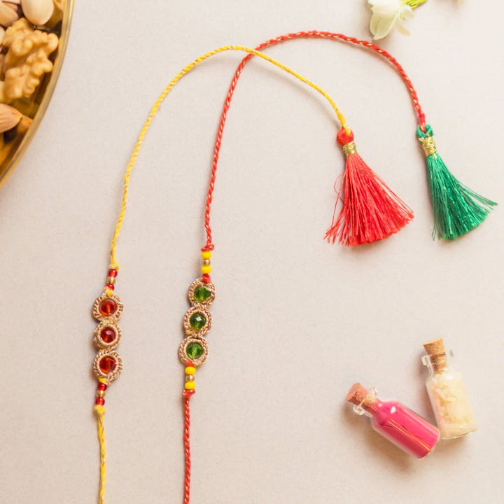Intricate Beaded Crochet Jewelled Chain Rakhi With Roli Chawal | Set of 2