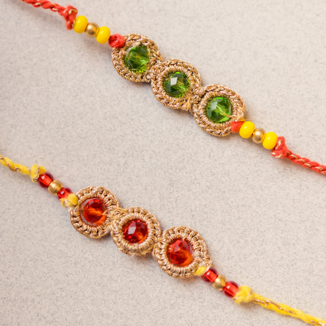 Intricate Beaded Crochet Jewelled Chain Rakhi With Roli Chawal | Set of 2