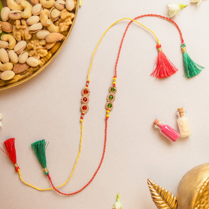 Intricate Beaded Crochet Jewelled Chain Rakhi With Roli Chawal | Set of 2