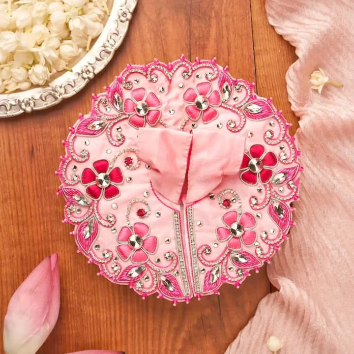 Hand Embroidered Zardozi Vrindavan Phool Bangla Inspired Art Silk Laddu Gopal Poshak (Dress)