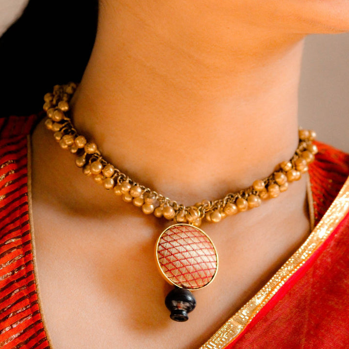 Traditional Bharatanatyam Kalash Design Choker Necklace | 22K Gold Plated