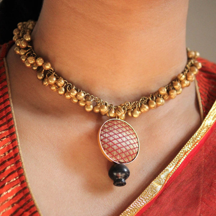 Traditional Bharatanatyam Kalash Design Choker Necklace | 22K Gold Plated