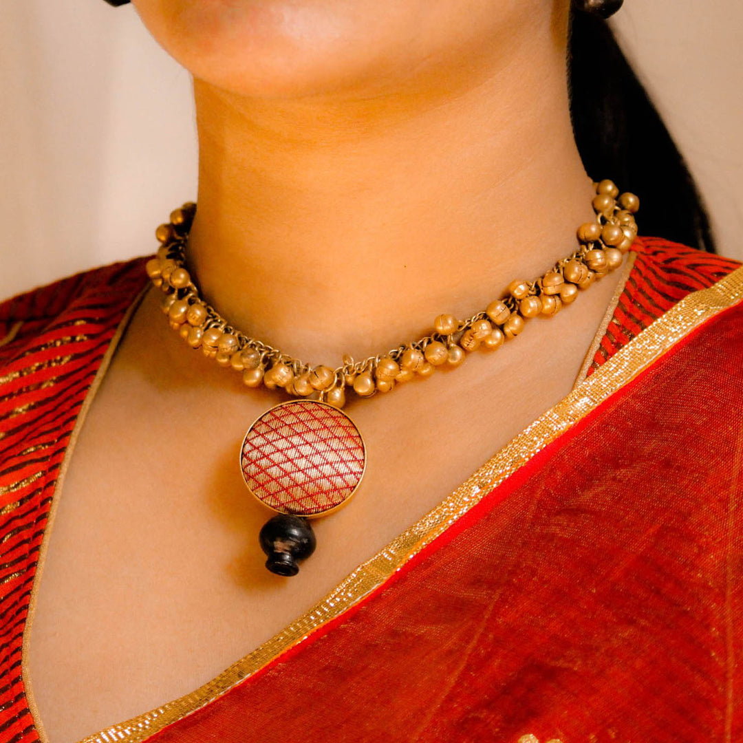 Traditional Bharatanatyam Kalash Design Choker Necklace | 22K Gold Plated