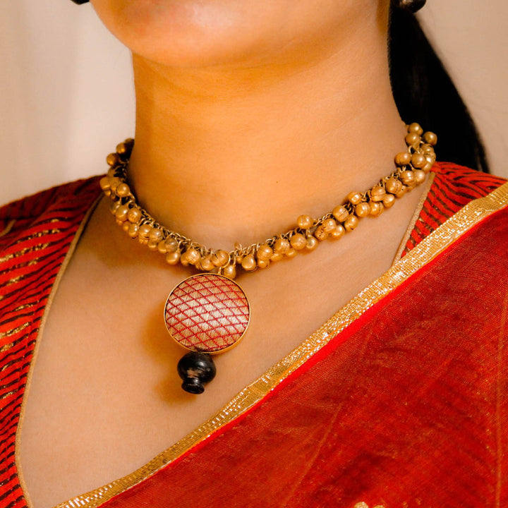Traditional Bharatanatyam Kalash Design Choker Necklace | 22K Gold Plated