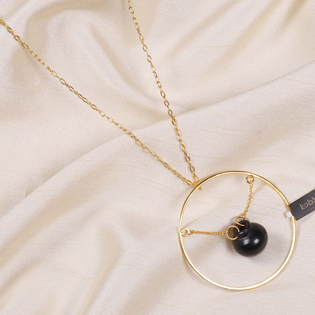Contemporary Hanging Kalash In A Ring Design Necklace | 22K Gold Plated